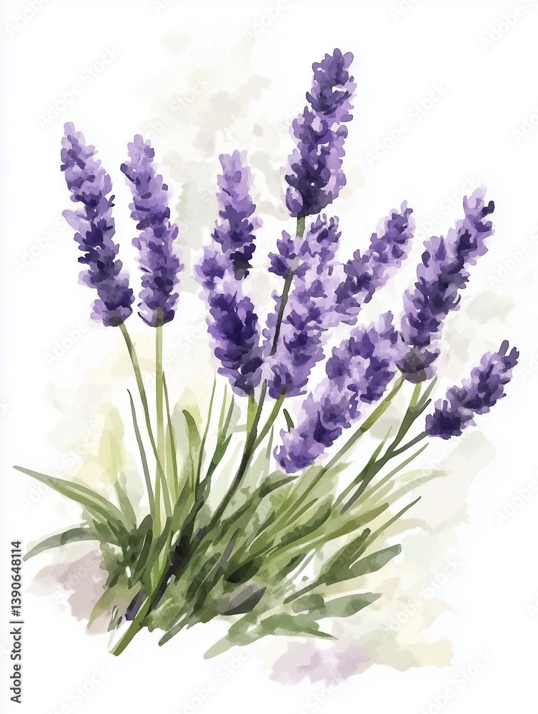 Fototapeta premium Lavender flowers painting on white background
