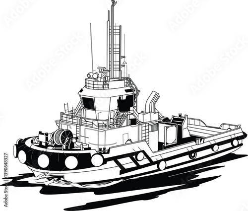 Silhouette of various ships and boats on water in a nautical vector illustration