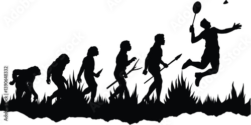 badminton player evolusion sillhoute