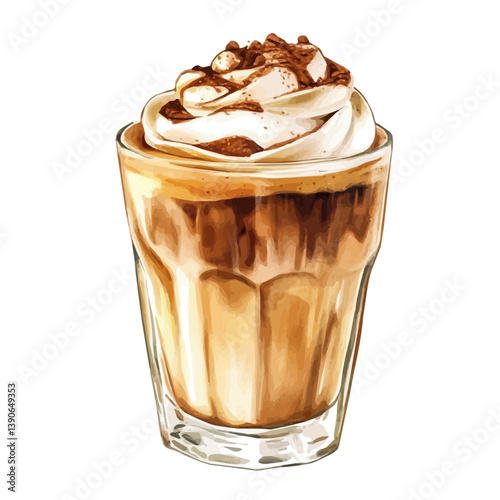A watercolor painting of Dalgona Coffee, isolated on a white background. Dalgona Coffee vector

