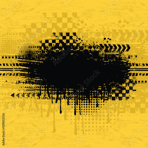 Yellow grunge halftone tire tracks