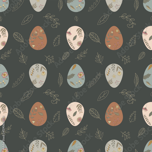 Happy Easter. Spring holiday. Hand drawn vector pattern with easter eggs.