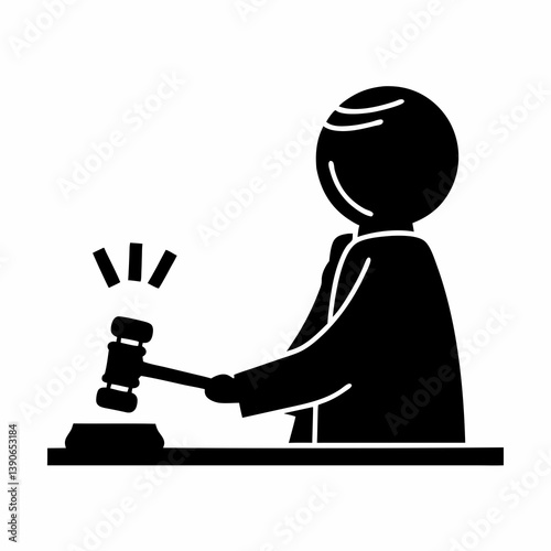 Judge Hitting Gavel Black And White Illustration Justice System Symbol Icon