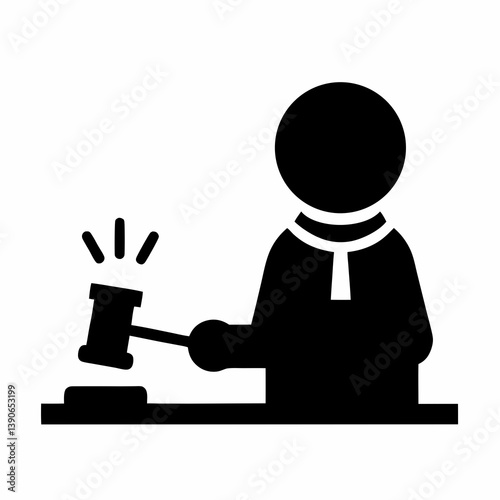 Judge Holding A Gavel In Court Black And White Vector Illustration