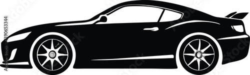 A black silhouette of a cruiser motorcycle featuring stylized wheels
