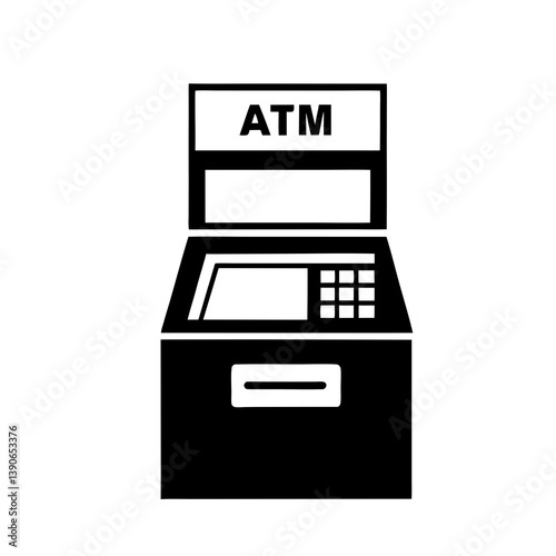 Black And White Atm Machine Icon Representing Finance And Banking Services
