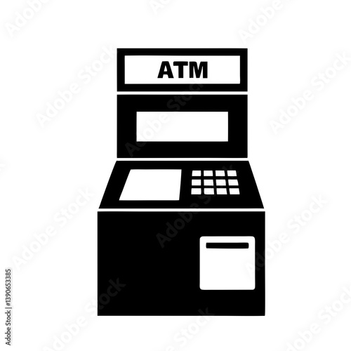 Black And White Automated Teller Machine Illustration For Financial Transactions And Banking