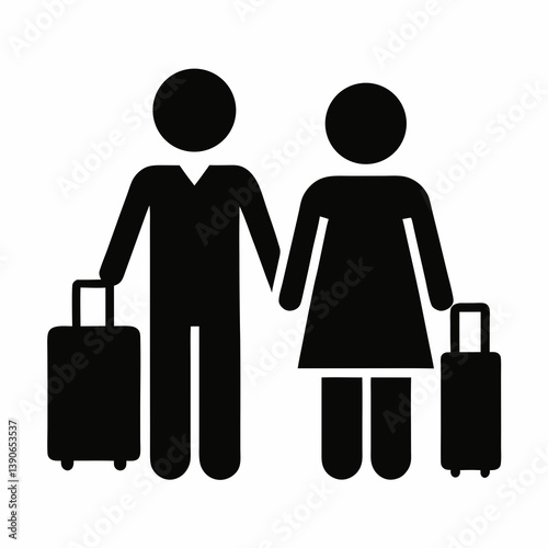 Couple Traveling With Luggage Black Silhouette Vector Illustration Graphic