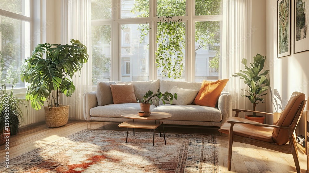 A bright hygge living room rich with minimal Scandinavian accents