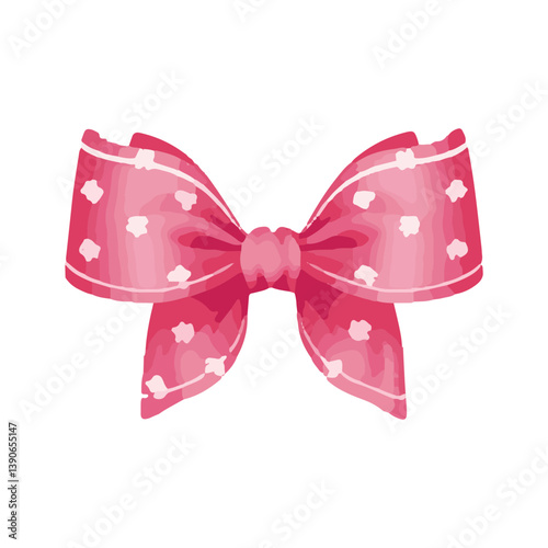 Bright pink bow with white stars perfect for decorating gifts or hair accessories during festive occasions