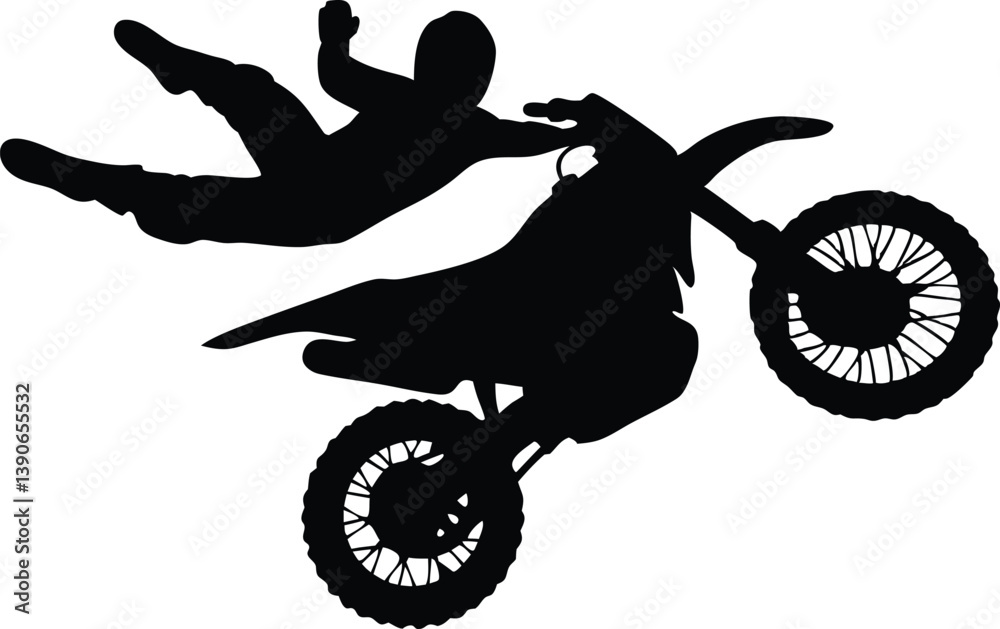 Fototapeta premium A black silhouette of a freestyle motocross rider jumping their bike