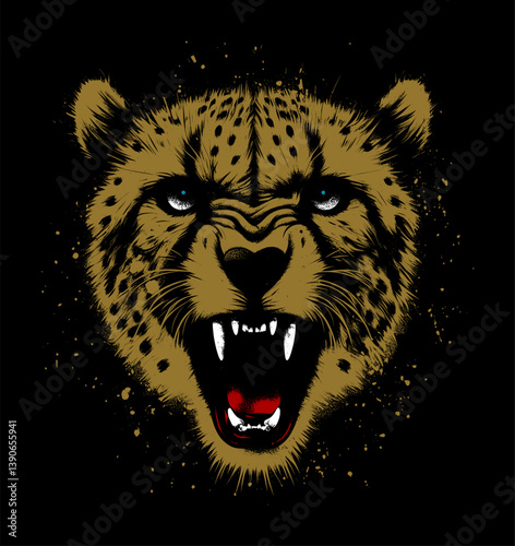 angry cheetah face - grunge style (artwork 2)