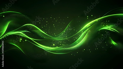 Glowing green energy waves on black background