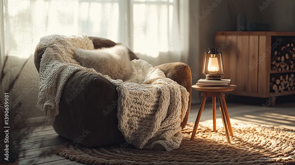 A cozy corner in a light-filled living room