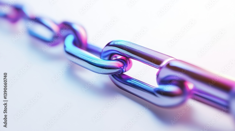 Fototapeta premium Shiny Metallic Chain Links with Vibrant Colors and Reflections for Design and Technology Concep