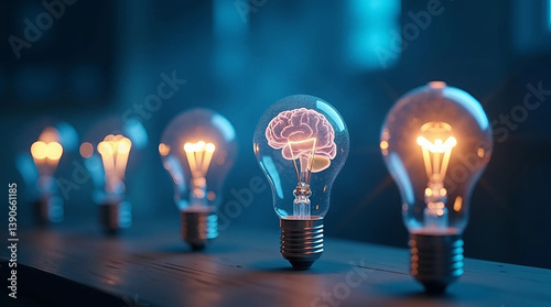 Innovative Ideas: Light Bulbs with Brains Symbolizing Inspiration