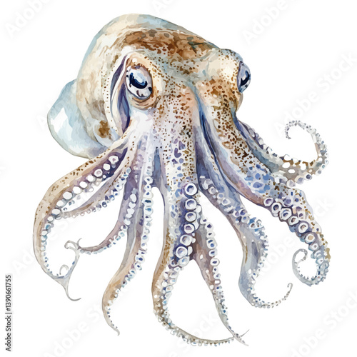 A watercolor painting of cuttlefish, isolated on a white background. Cuttlefish vector

