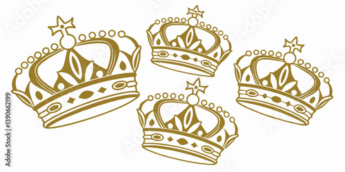 Golden Royal Crowns - Four Crown Graphic Design - Royalty Symbol Image