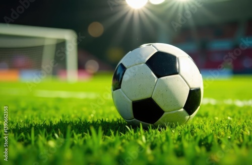 Banner with space for inscription. Ball on a football field.