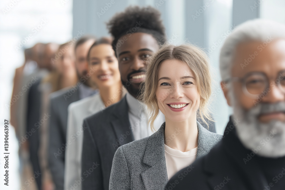 Diverse Group of Professionals in Business Suits Smiling, Celebrating Workplace Diversity, Multi-Ethnic Employees Standing in Office Corridor, Successful Diverse Team, Corporate Diversity Diverse Group of Professionals in Business Suits Smiling, Celebrating Workplace Diversity, Multi-Ethnic Employees Standing in Office Corridor, Successful Diverse Team, Corporate Diversity