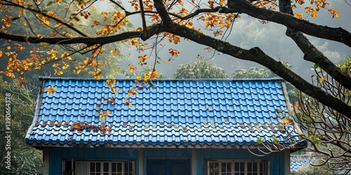 Vibrant Blue House on White Background
