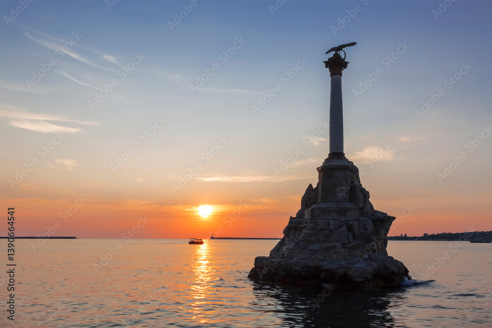 Monument to the ships were sunk during the defense of Sevastopol in the Crimean War to prevent the passage of enemy ships into the bay of the city. Crimea, Sevastopol, Russia