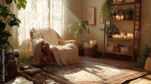 Obraz na płótnie A light-filled hygge corner with a large w salonie