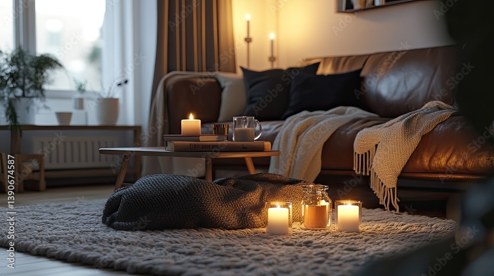 A minimalist and cozy living room featuring clean lines