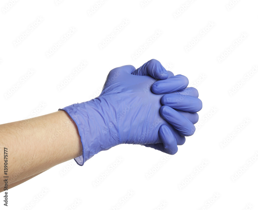 Doctor in medical gloves on white background, closeup Doctor in medical gloves on white background, closeup
