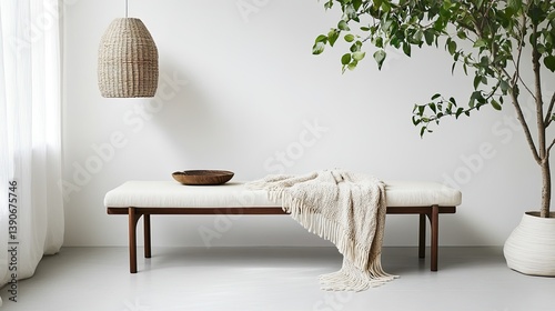 Obraz na płótnie A minimalist hygge living room with clean white walls w salonie