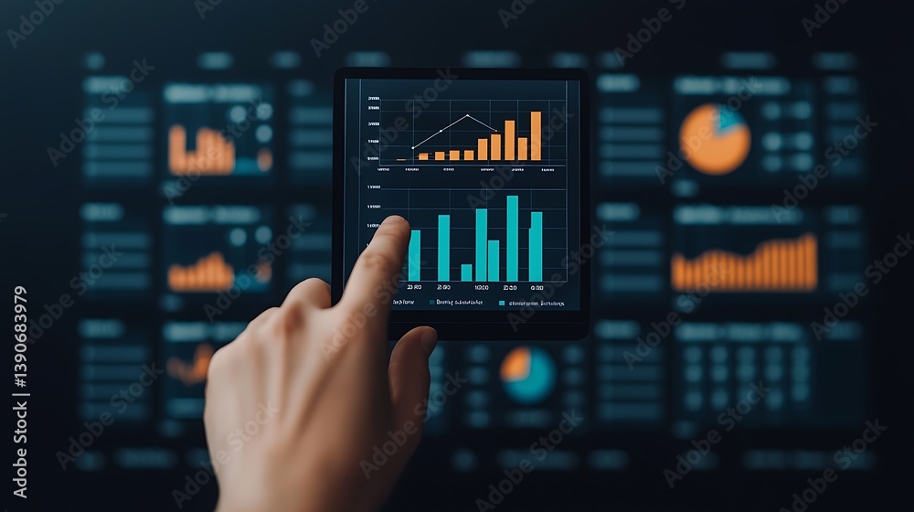 Analyzing Business Statistics: Data Visualization on Digital Screen with Charts and Graphs for Progress Evaluation, Decision Making Analyzing Business Statistics: Data Visualization on Digital Screen with Charts and Graphs for Progress Evaluation, Decision Making