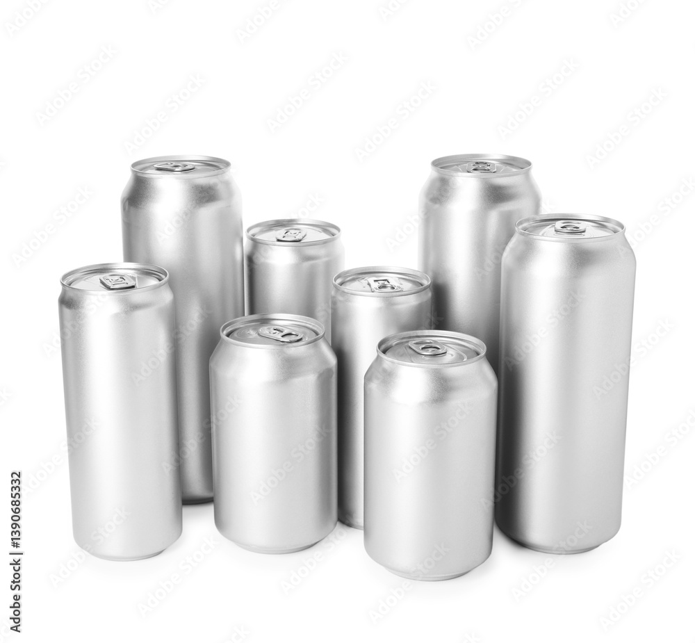 Many blank tin cans isolated on white Many blank tin cans isolated on white