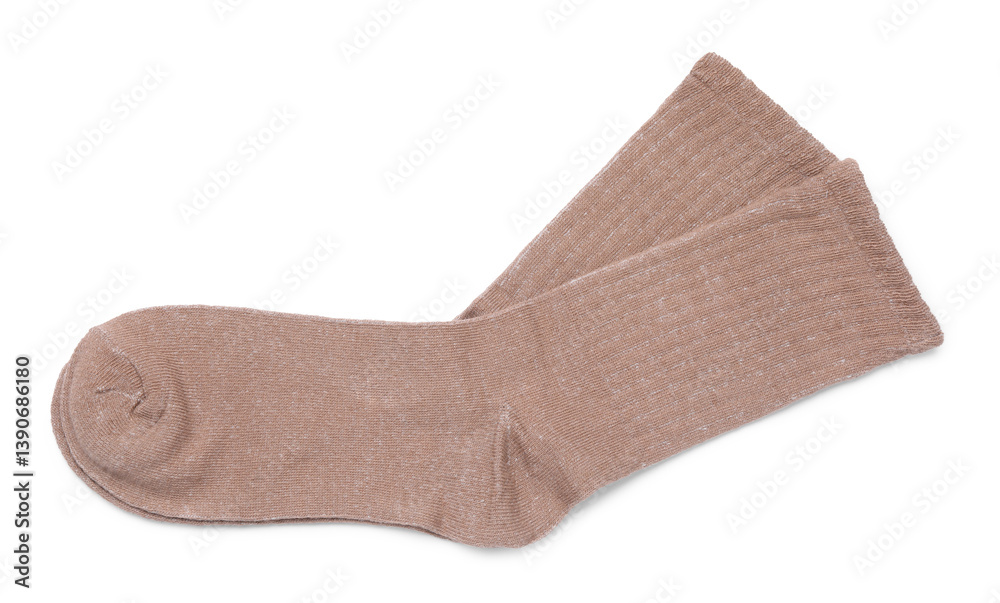 Pair of brown socks isolated on white, top view Pair of brown socks isolated on white, top view