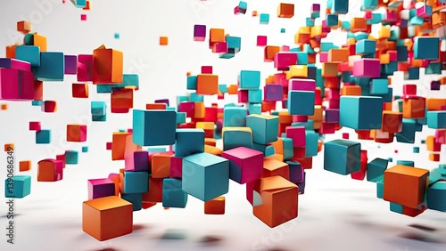 A collection of 3D cubes in various colors including blue