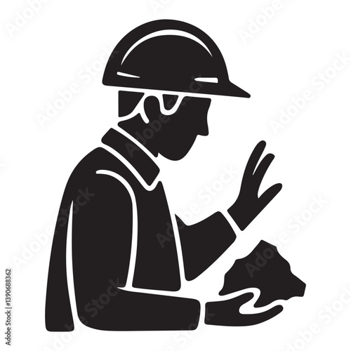 Black Silhouette of Geologist with Thick Outline, Side View, Isolated on White Background