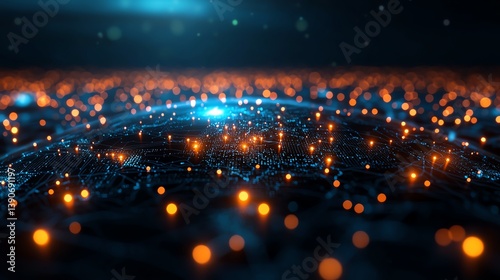 A captivating abstract representation of interconnected nodes and glowing lights, symbolizing the digital universe and data flow, perfect for showcasing innovation and technology.
