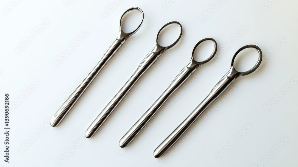 Three sleek metal wine openers laid out in a tiered arrangement on a white background Three sleek metal wine openers laid out in a tiered arrangement on a white background