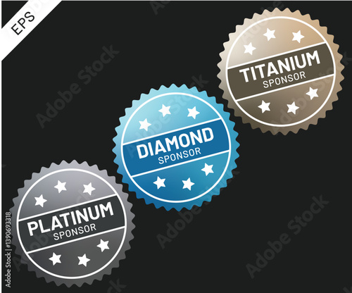 Platinum, Diamond, Titanium Sponsor Badges, Vector Illustration	
