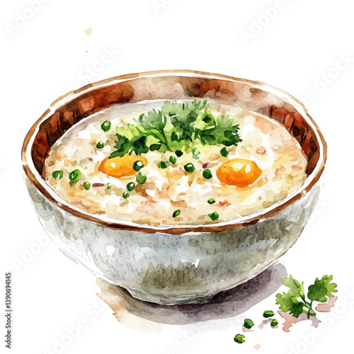 A watercolor painting of Congee, isolated on a white background. Congee vector

