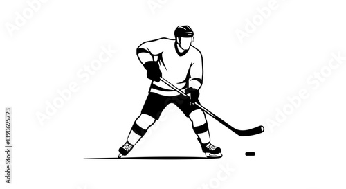 Hockey player shooting puck on ice rink  