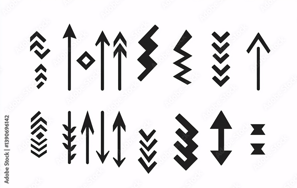 Creative black arrow designs set with different shapes and styles, perfect for infographics, direction indicators, or tattoo ideas. Creative black arrow designs set with different shapes and styles, perfect for infographics, direction indicators, or tattoo ideas.