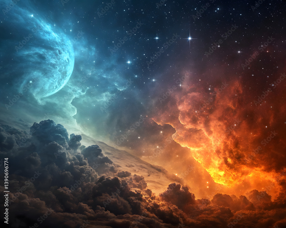 Obraz premium Celestial clouds and cosmic skies a stunning celestial panorama of space and stars