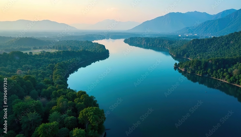 Obraz premium Distinctive shoreline shapes forming a unique lake outline , contour, water body