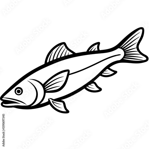 Minimal Bowfin Vector Illustration on White Background