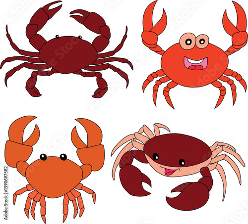 Crab Clipart Set: Hand-drawn Crab Illustrations: Doodle Cartoon Crabs for Crafters, Designers, and DIY Lovers.