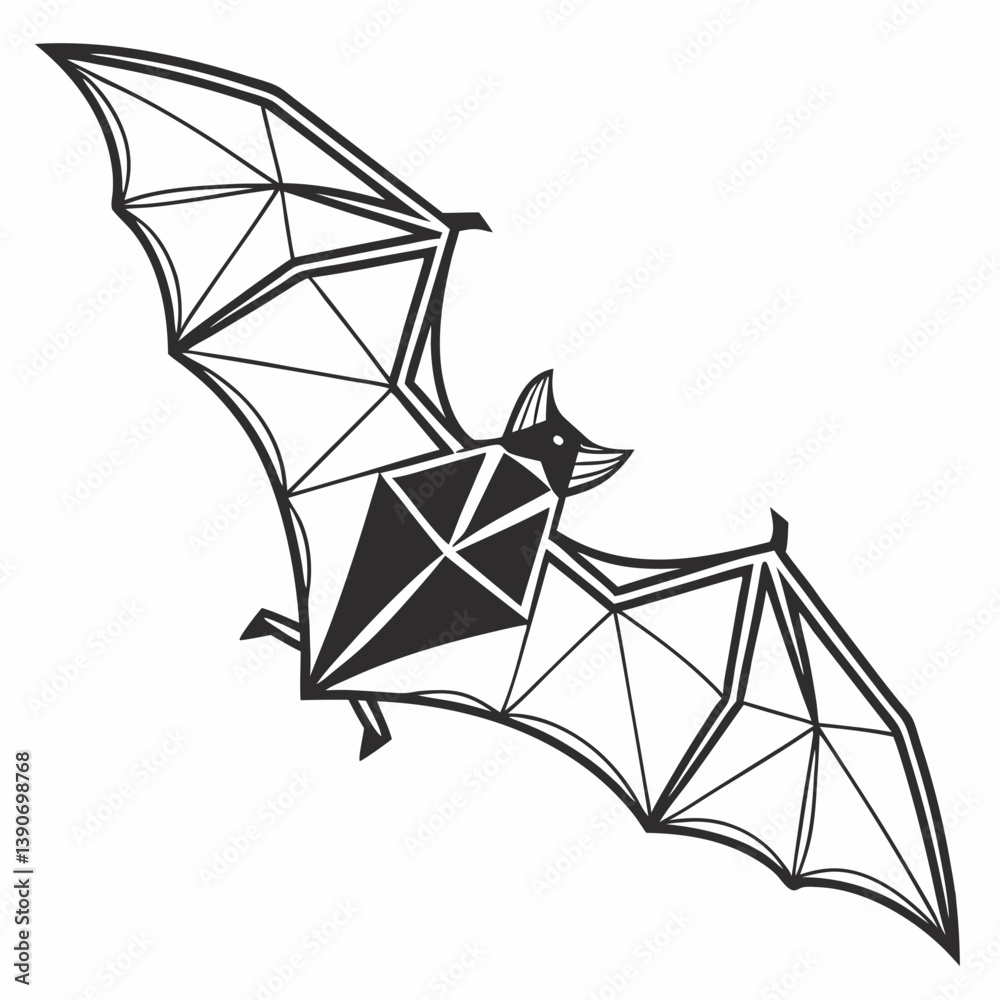 Fototapeta premium Minimalist geometric bat using only triangles and sharp lines, modern aesthetic
