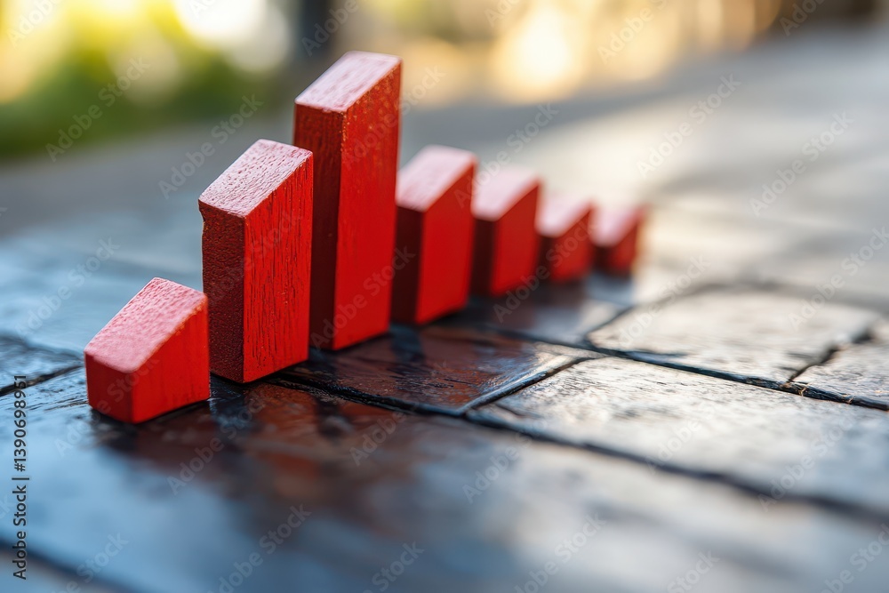 Red wooden blocks illustrate rising chart trend
