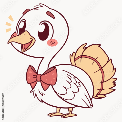 Kawaii baby turkey with a bowtie and blushing cheeks