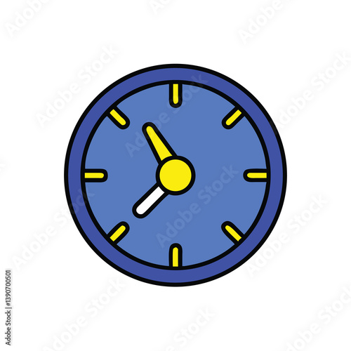 Illustration Of A Classic Round Wall Clock With Blue And Yellow Colors