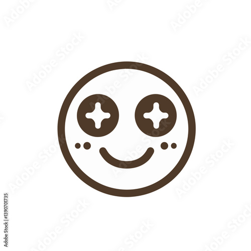 Joyful smiley face icon with sparkling eyes, minimalist design, vector illustration concept